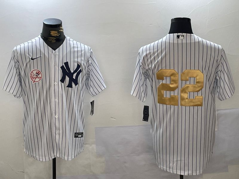 Men New York Yankees #22 Soto White Stripe Fashion Nike 2024 MLB Jersey style 11